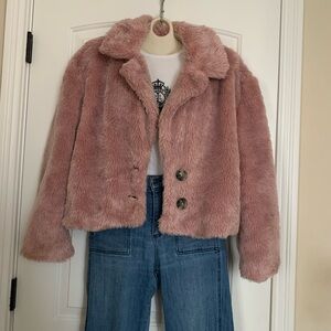 Free People Mena Rose Pink Faux Fur cropped Jacket